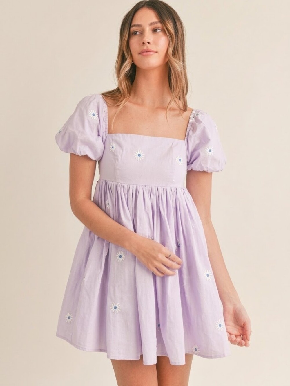 MABLE Lilac Purple Embroidered Daisy Mini Baby doll Dress Size M